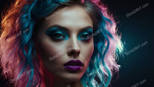 Glowing Neon Waves: Futuristic Makeup and Hair Fusion