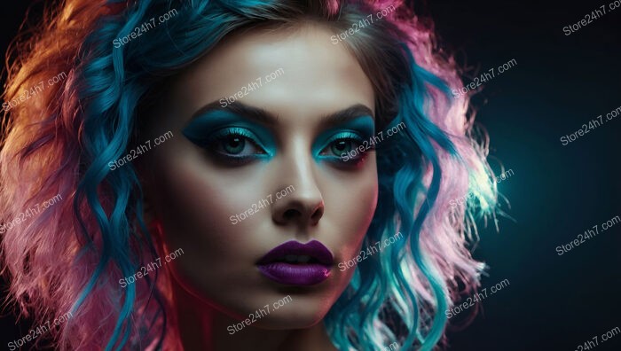 Glowing Neon Waves: Futuristic Makeup and Hair Fusion