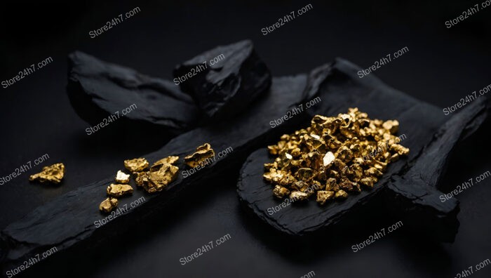 Gold Nuggets Resting on Charcoal Black: Creative Juxtaposition