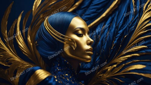 Golden and Blue Avant-Garde Fashion Fantasy Look