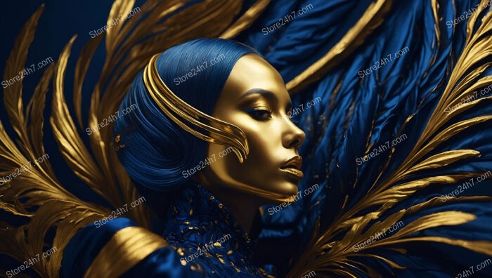 Golden and Blue Avant-Garde Fashion Fantasy Look