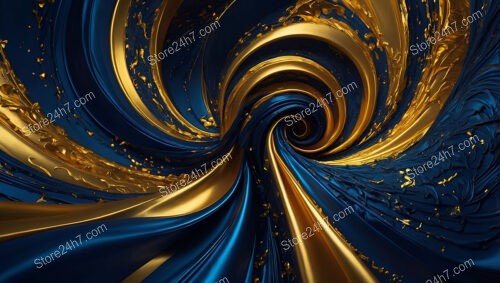 Golden and Blue Swirling Abstract Art in Motion