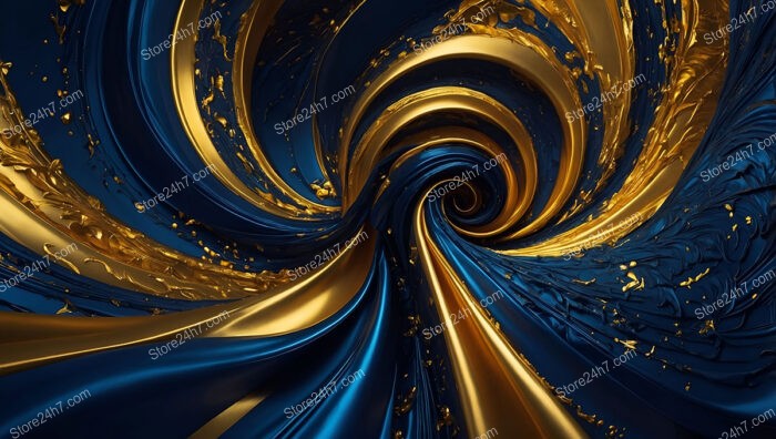 Golden and Blue Swirling Abstract Art in Motion