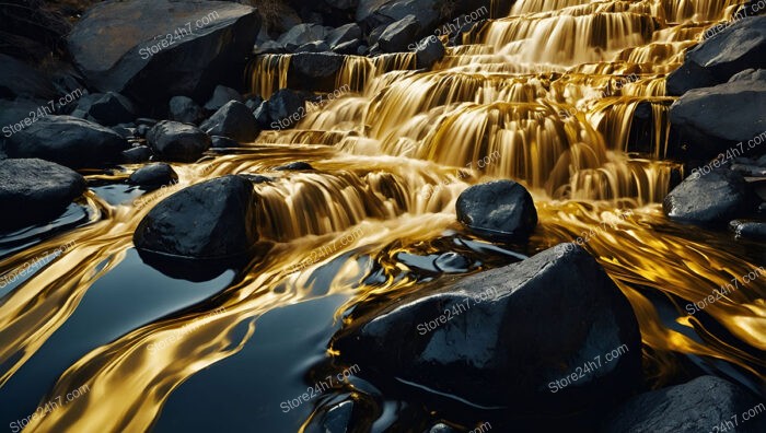 Golden Cascades Flowing Down Majestic Canyon Walls