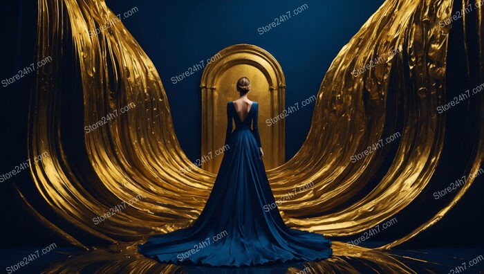 Golden Gateway and Flowing Gown in Mystical Setting