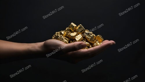 Golden Nuggets Cradled in a Hand Against Black