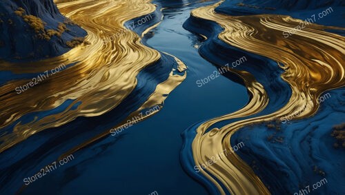 Golden Pathways Through Mystical Midnight Blue Terrain