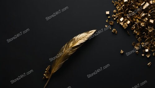 Golden Quill and Nuggets on a Black Background