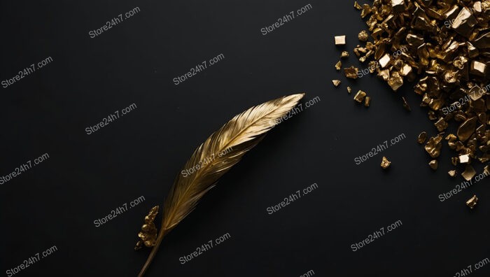 Golden Quill and Nuggets on a Black Background