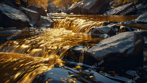 Golden Rapids Flowing Through a Surreal Enchanted Landscape