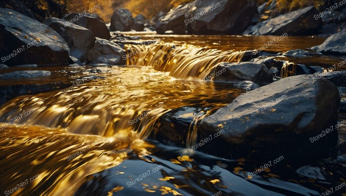 Golden Rapids Flowing Through a Surreal Enchanted Landscape