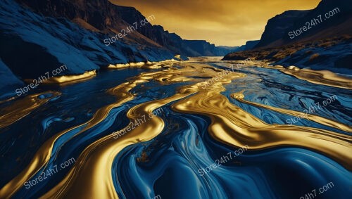 Golden Rivers Winding Through Majestic Blue Mountains