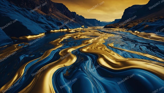 Golden Rivers Winding Through Majestic Blue Mountains