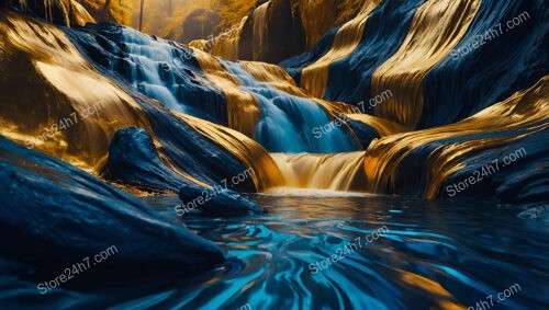 Golden Streams Flowing Over Midnight Blue Rockscape