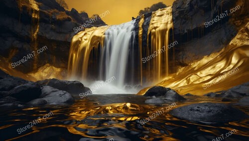 Golden Waterfall Flowing Through a Mystical Canyon of Dreams