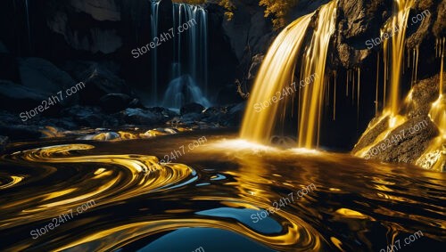 Golden Waterfall Meets Deep Shadows in Enchanted Grotto