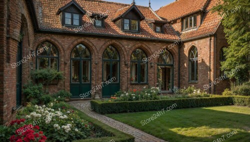 Gothic Brick House with Beautiful Arched Windows and Garden