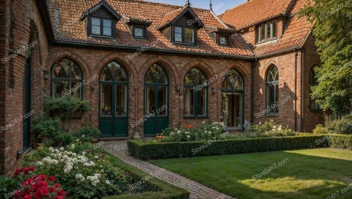 Gothic Brick House with Beautiful Arched Windows and Garden