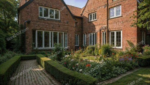 Gothic Brick House with Beautiful Garden Pathway