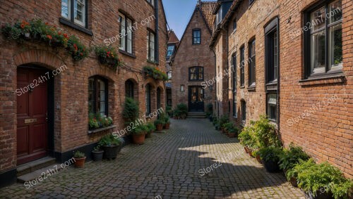 Gothic Brick House with Manicured Garden Pathway