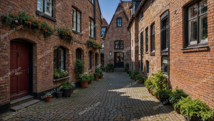 Gothic Brick House with Manicured Garden Pathway