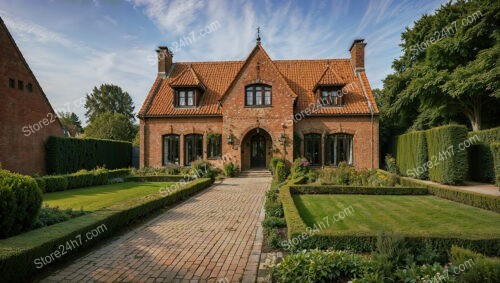 Gothic Brick House with Symmetrical Garden Design