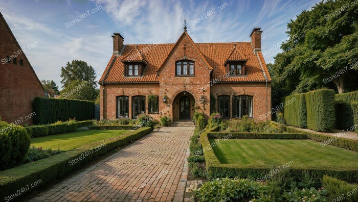 Gothic Brick House with Symmetrical Garden Design