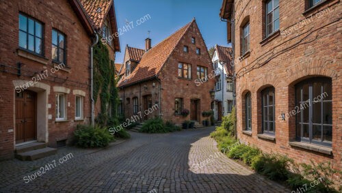 Gothic Brick Houses on a Cozy Corner Street