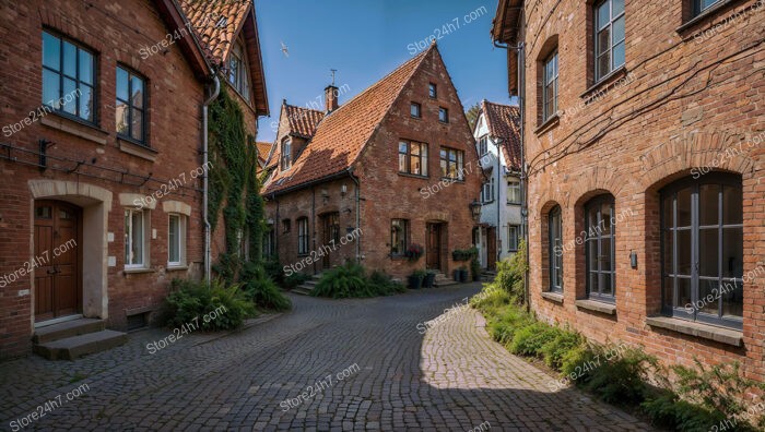 Gothic Brick Houses on a Cozy Corner Street