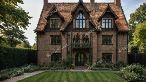 Gothic Brick Mansion with Beautifully Manicured Lawn