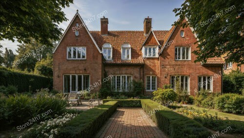 Gothic Brick Mansion with Expansive Garden Landscape