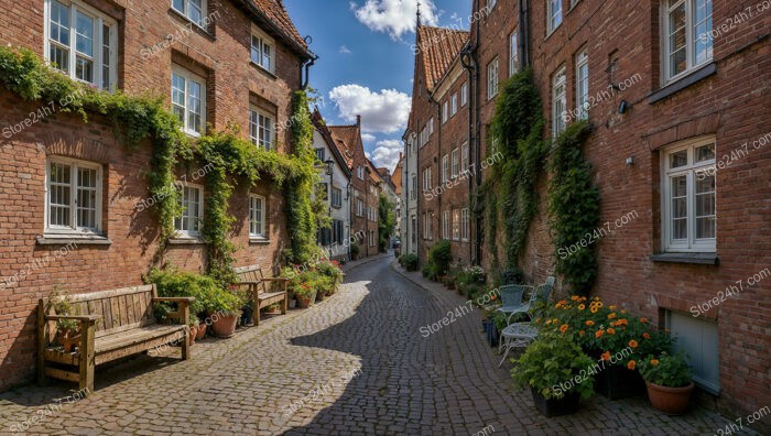 Gothic Brick Row Houses with Ivy-Covered Walls