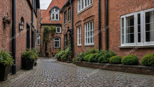 Gothic Brick Street with Charming Residential Buildings