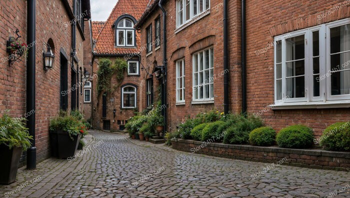 Gothic Brick Street with Charming Residential Buildings