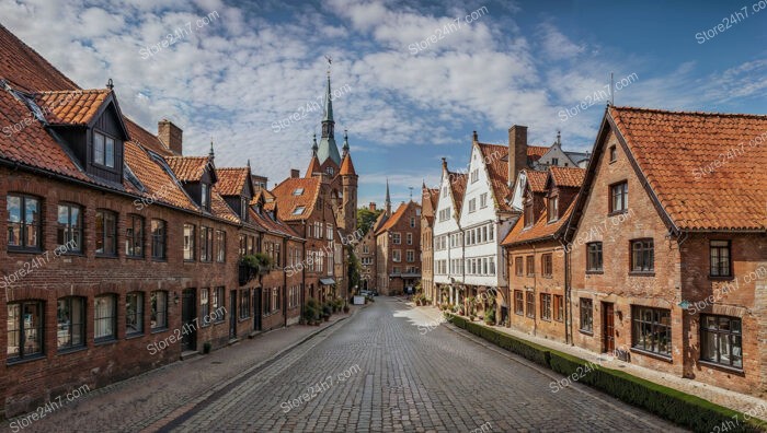 Gothic Brick Street with Historical Architecture