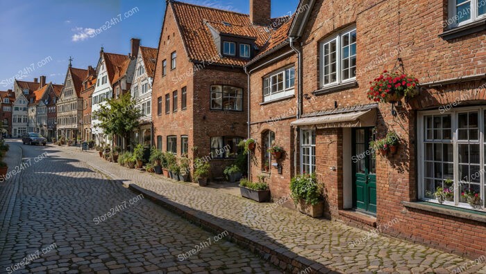 Gothic Brick Street with Mixed Architectural Styles