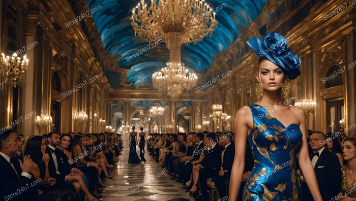 Grand Runway in Blue and Gold Couture Fashion