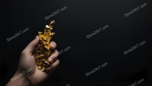 Hand Gripping a Large Gold Nugget Against Black Background