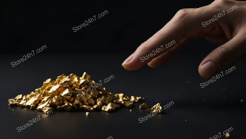 Hand Reaching for a Pile of Gold Nuggets on Black