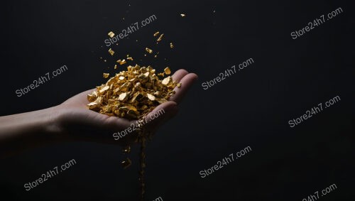 Hand Releasing Gold Nuggets Against Black Background