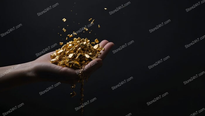 Hand Releasing Gold Nuggets Against Black Background