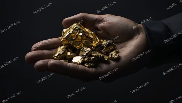 Handful of Gold Nuggets Resting on Dark Background