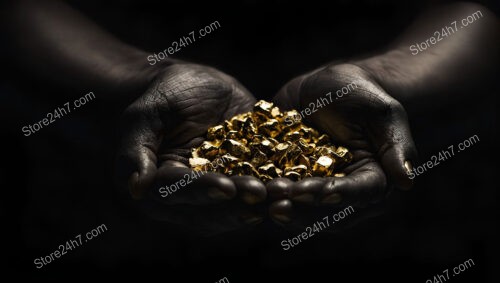 Hands Holding Gold Nuggets in a Dark, Dramatic Setting