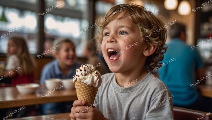 Happy boy laughing with an ice cream cone