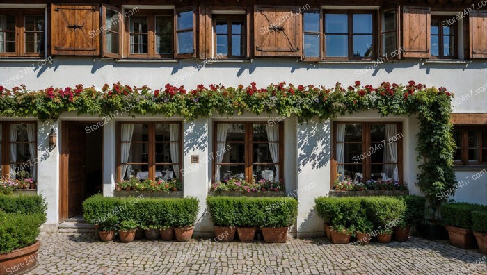 Historic Bavarian City Courtyard House with Lush Greenery