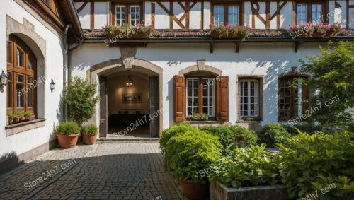 Historic Bavarian Courtyard with Timber-Framed Details