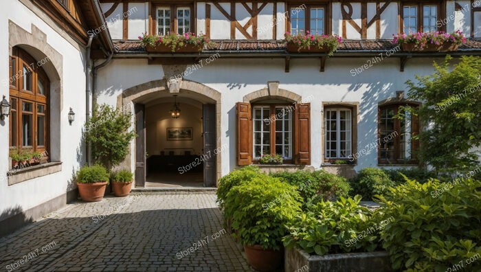 Historic Bavarian Courtyard with Timber-Framed Details