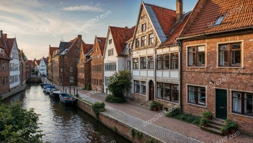 Historic Gothic Brick Houses by the Canal