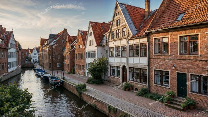 Historic Gothic Brick Houses by the Canal