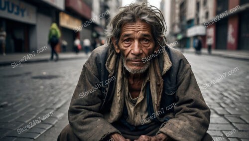 Homeless Man on a Desolate Street, Seeking Solace